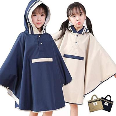 SATiNU Rainwear Raincoat Kids Cover Poncho Type Children Unisex Rain Gear with Carrying Bag (A Beige, L)