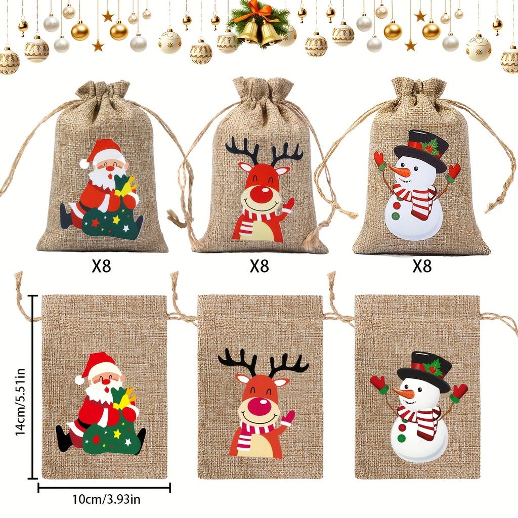 Christmas Gift Bags with Drawstring Closure - Santa, Reindeer, Snowman Designs -  Bonbons Verpakking Packaging Gift Bags