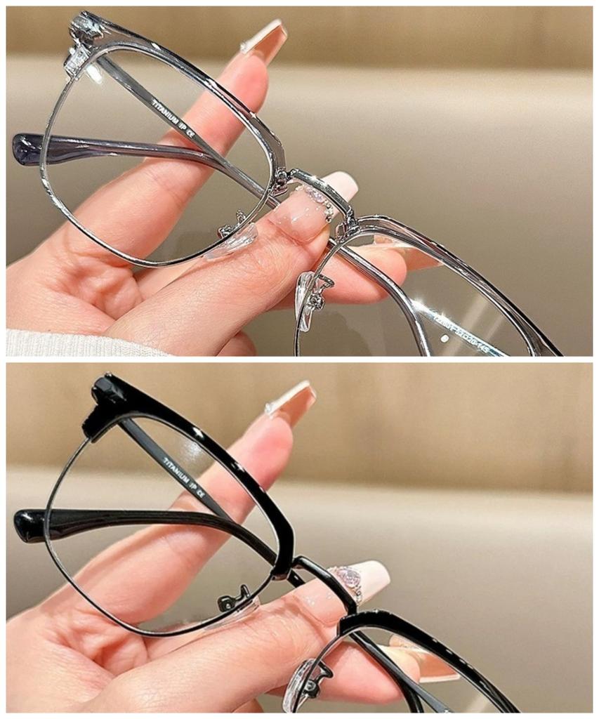 Korean Square Metal Frame Glasses for Women Men Anti-Blue Light Eyewear Unisex Outdoor Street Eyeglasses