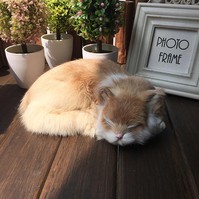 Sleeping Realistic Cat Plush Fake Fur Animal Toy Home Decor Photography Props