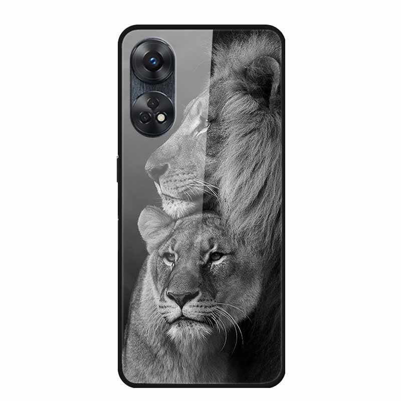 For Oppo Reno8 T 4G Case Luxury Tempered Glass Back Cover Hard Case For Reno8 T 4G 6.43" Capa Funda Animal Vividly Coque Wolf