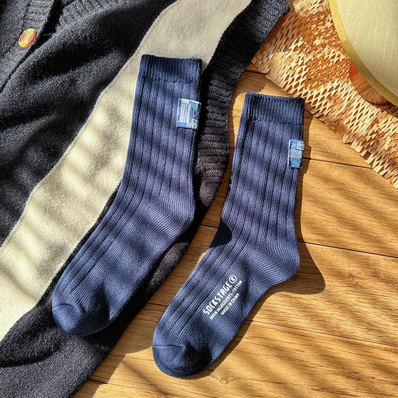 

Новые весенние носки из хлопка в стиле ретро в этническом стиле: Унисекс, Модный, Универсальный, Средней длины One Size темно-синий