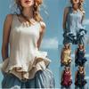 Damen Leinen Baumwolle Mischung Trägertop Ärmellos Rüschen Peplum Saum Bluse Sommer Lässig Locker Weste Tops