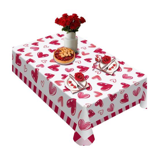 Yousheng Valentine's Day Tablecloth Love Heart Tablecloth Rectangular Square Romantic Table Cover for Anniversary Wedding Party Dining Table