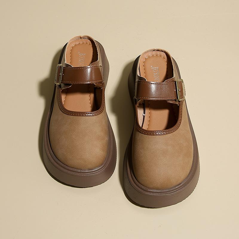 

Туфли Мюли на толстой подошве с закрытым носком, удобные и универсальные полушлепанцы для женской верхней одежды 2025 новая обувь на мягкой подошве с нескользящей подошвой 40 хаки