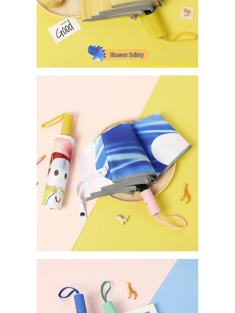 Children's Cute Print Auto Safety Anti-Rebound UV Protection Folding Parasol