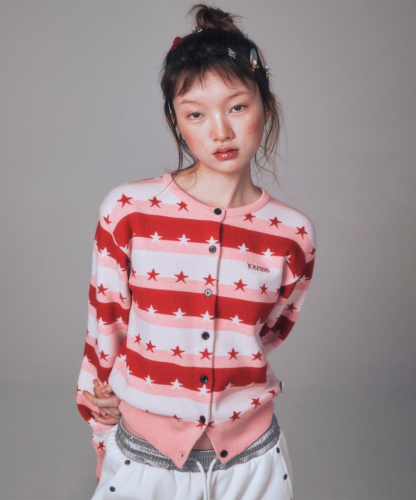 YOUHEE Star Stripe Cardigan Pink