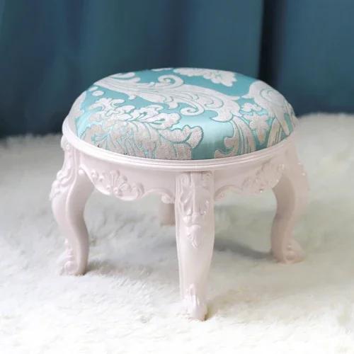 Retro Rzeźbiony Mały Stołek Luksusowa Skórzana Poduszka Kreatywne Niskie Siedzisko Elegancki Pokój Krzesło Sofa Stylowe Siedzisko Dekoracyjny Podnóżek