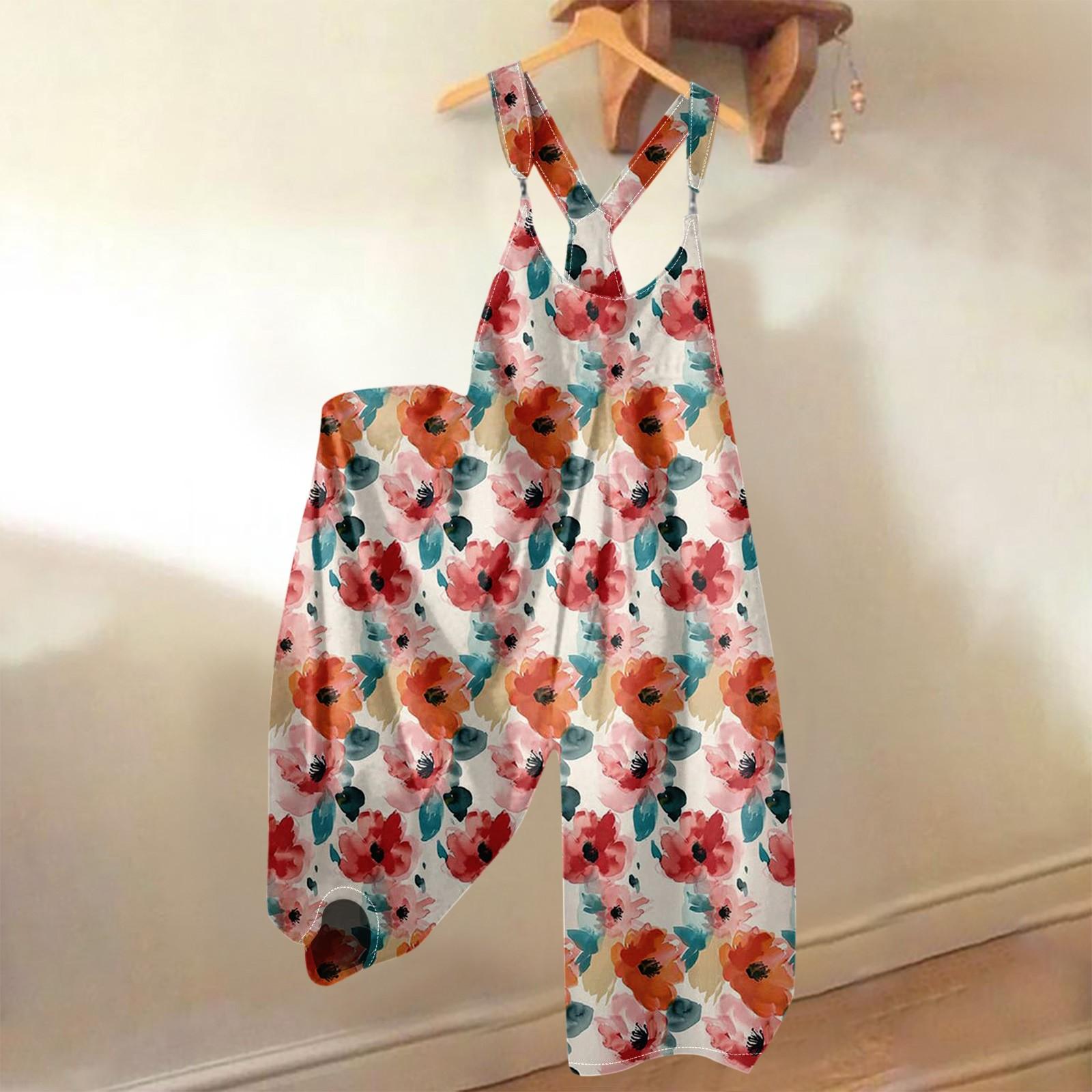 

Женский летний комбинезон с цветочным принтом в винтажном стиле (Нерегулируемые ремни) L шафрановый