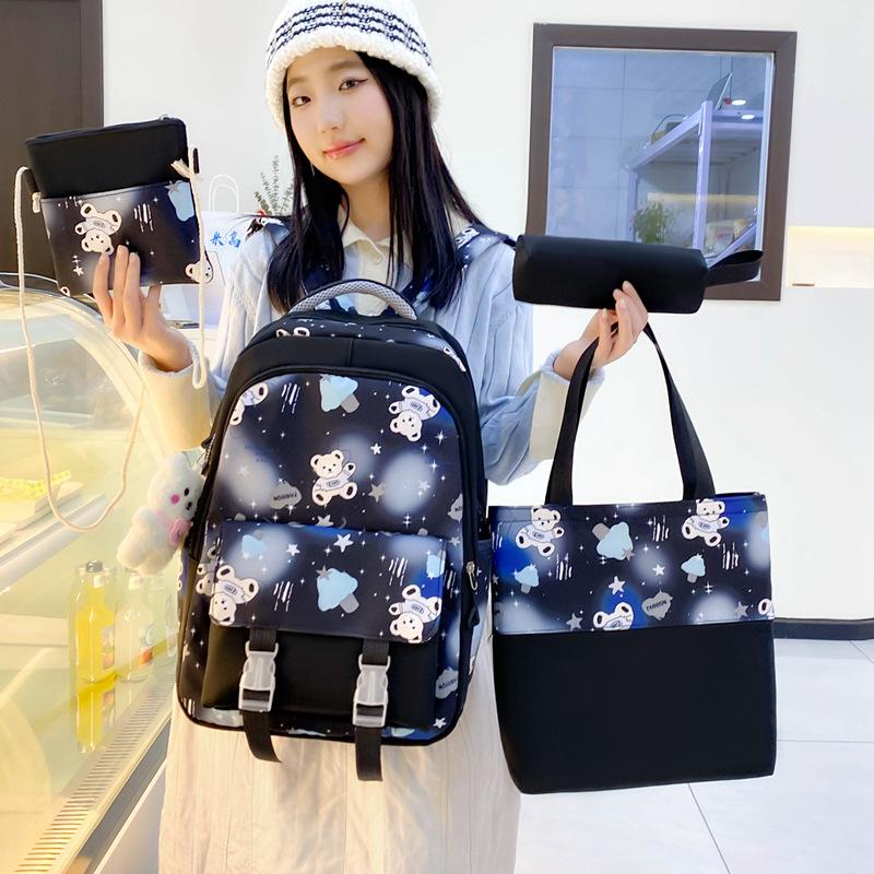 School Bag New Cute Girls School Bag Dream Color Primary School Junior High School Versatile Backpack Four-piece Cartoon Backpack