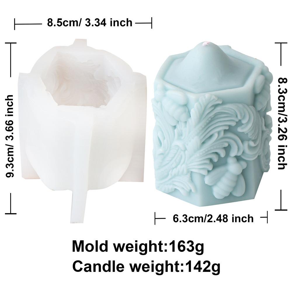 3D Retro Totem Relief Bee Honeycomb Candle Silicone Mold Cylindrical Square Column Pattern Cylindrical Candle Mould Gypsum Molds