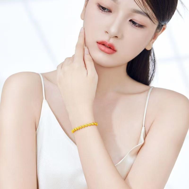 Unisex Retro-Style Copper-Plated Bead Bracelet - Non-Fading Imitation Gold Jewelry