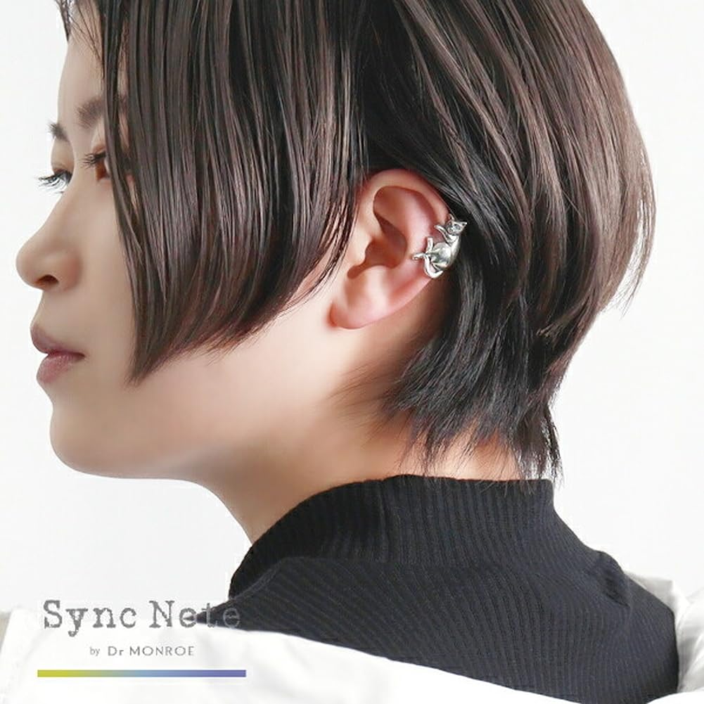 Sync Note by Dr. Monroe Cat Ear Cuff (1 Piece) for Left Ear, Women's, 925 Sterling Silver, Cat Design