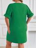 V-neck Solid Short Dress for Women Ruffled Short Sleeve Loose Waist Dress Casual Basic Work Vacation Dress Summer Breathable Soft Plus Dress