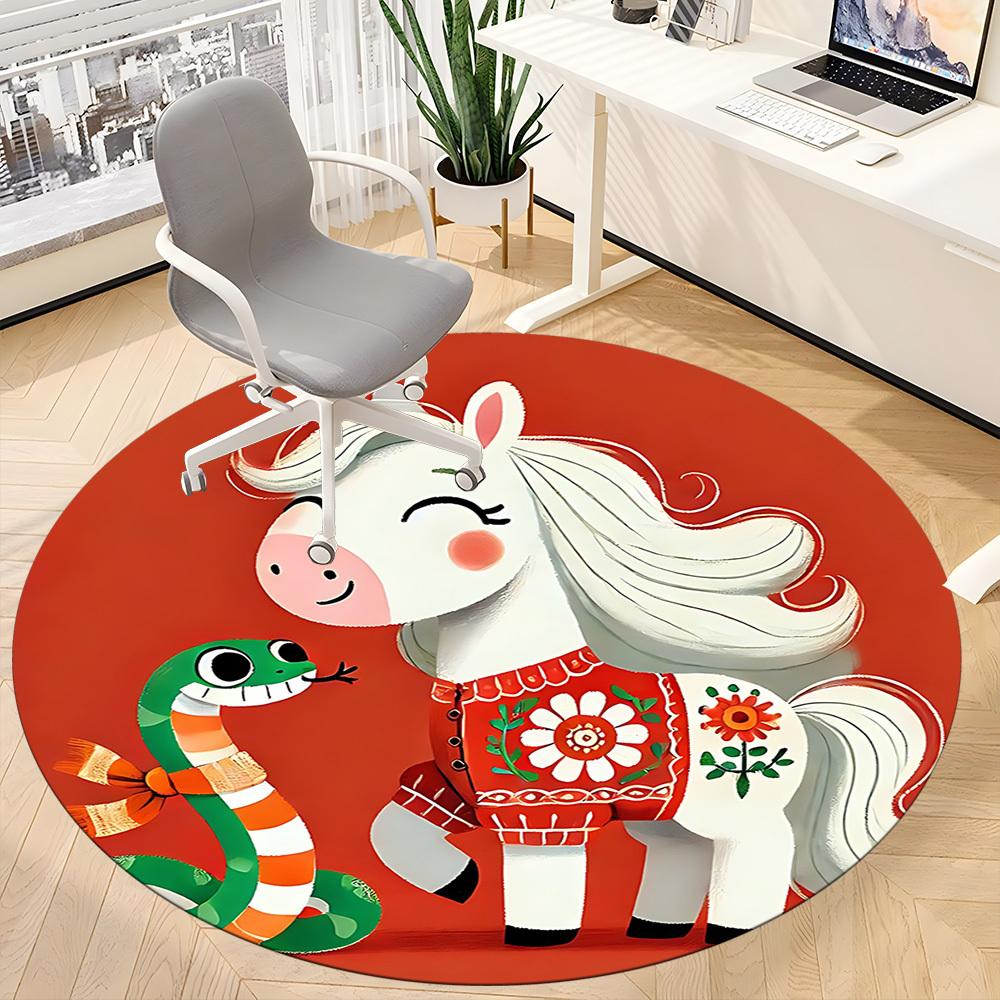 1pc Horse Snake Office Round Area Rug, Indoor Mat Suitable ForOffice, Under Office Chairs Bedroom Living Room Home Decor, Room Deco, D049