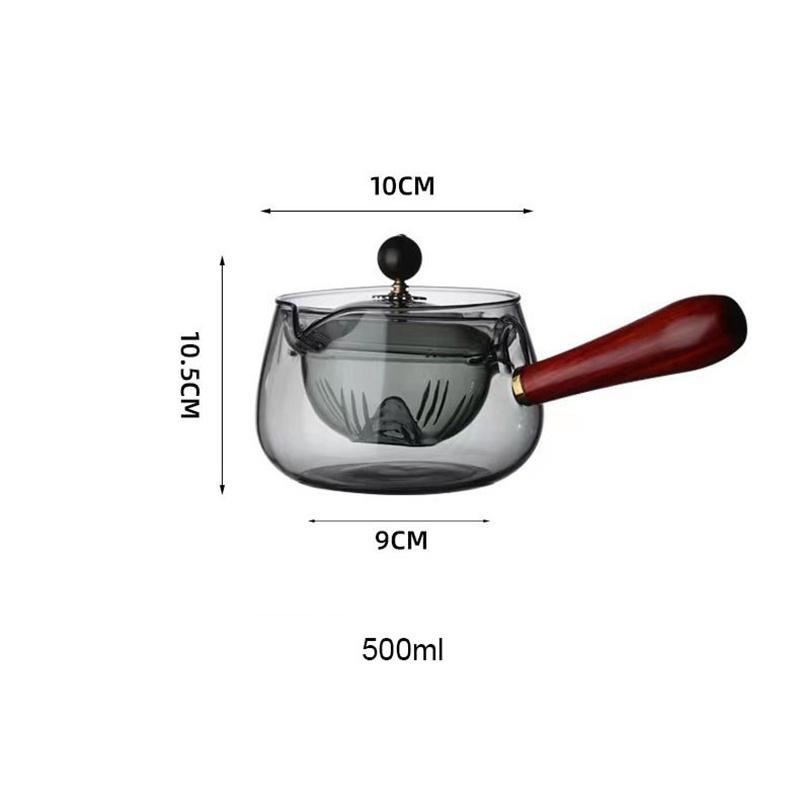 Removable 360° Rotary Glass Teapot Heat Resistant Side Wooden Handle Glass Pot Tea Maker Kungfu Tea Set