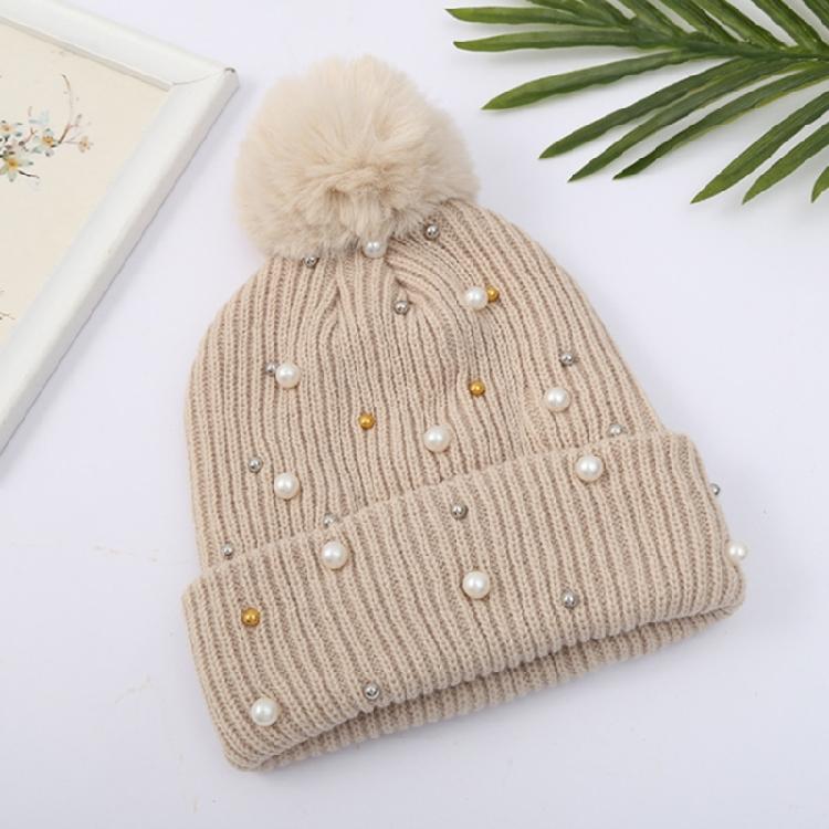 Solid Color Pearl Pompom Wool Hat Knitted Hat Beanie Hat Thicken Stretchable