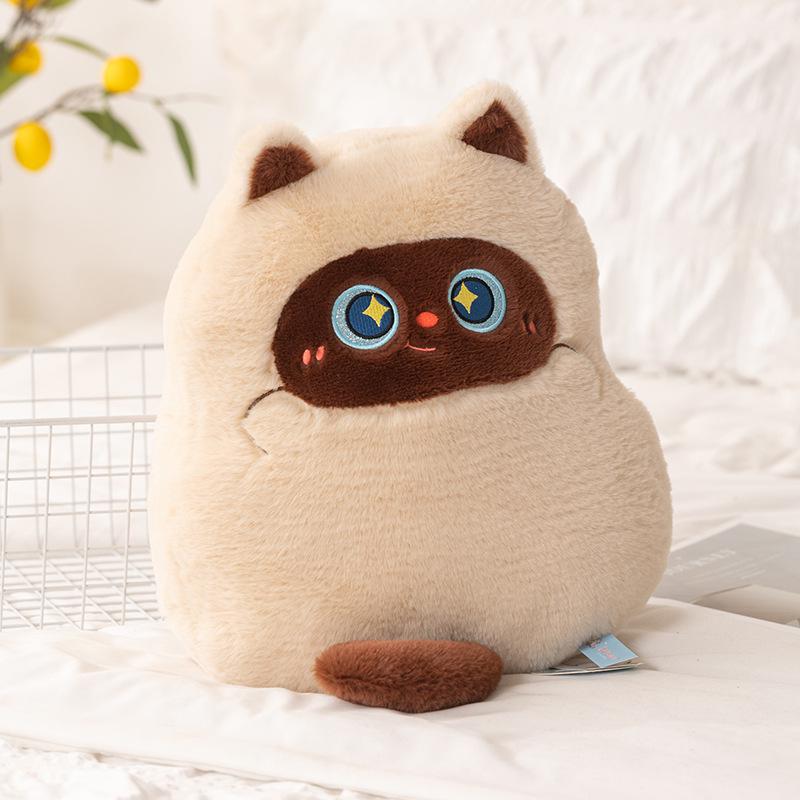 Sait Dudu Cute Calico Cat Plush Pillow - Big Eyes Siamese Cat Ornament, Perfect Birthday Gift