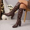 European and American Pointed Pleated Sleeve High-heeled Fashion Boots 2025 Winter Large Size Velvet Thermal Boots Women