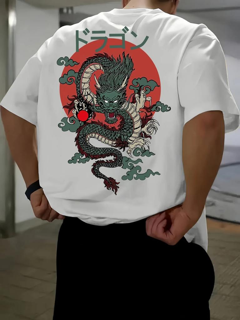Japanese Anime Dragon Print 100 Cotton Trendy Men Women Tshirts Summer Daily Outdoor Sports Casual Loose Street Shortsleeve