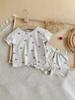 Kinder Kirschen-Print Kurzarm Rundhals Set - Hautfreundliche Baumwoll-Polyester Baby Sommer Haus Hausanzug (Zwei Stück)
