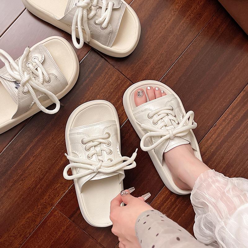 Mode Damen Mode Clogs Schnür-Plateau-Slipper Sommerschuhe Weiche EVA Anti-Rutsch Damen Strand Straßen Slides Dicksohlige Sandalen