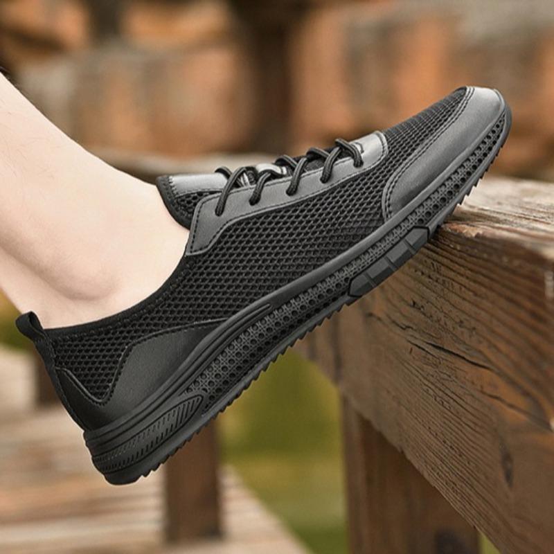 Men's Mesh Shoes Breathable Sneakers Luxury Cowhide Leather Hollow Out Casual Shoes for Men Outdoor Training Shoes Tenis