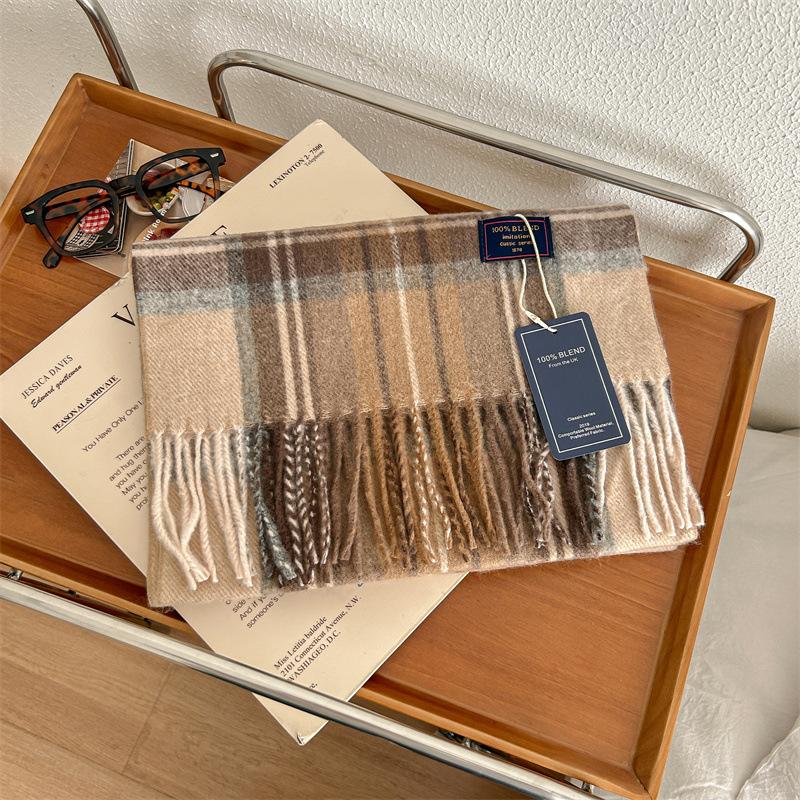 Vielseitiger, weicher und klebriger Karoschal aus Kaschmirimitat mit Quaste für den Winter, luxuriös, neu, modisch, verdickter, warmer Schal für Damen