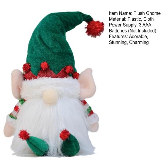 12.6" Lighted Christmas Plush Gnome Handmade Small Light Up Swedish Tomte Elf Battery Operated Winter Tabletop Decoration