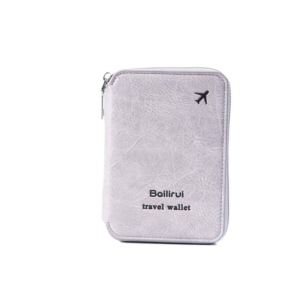 

Многофункциональная сумка для паспорта на молнии, держатель для кредитных/ID-карт, простой дорожный кошелек для паспорта для хранения серый