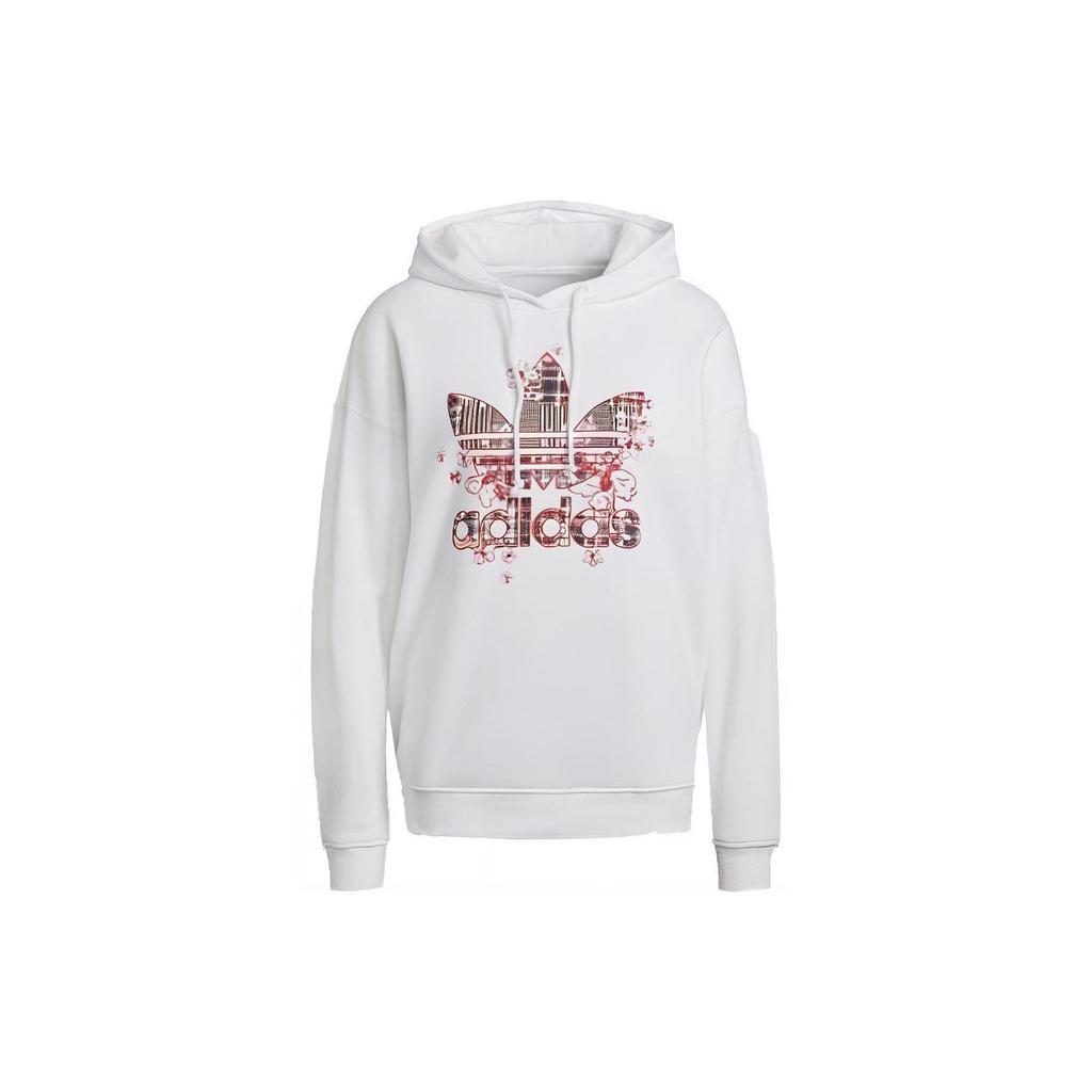 adidas Originals Trefoil Series Solid Color Hooded Pullover Long Sleeve Sweatshirt Classic Logo Print Casual Daily Tops Women White H20456