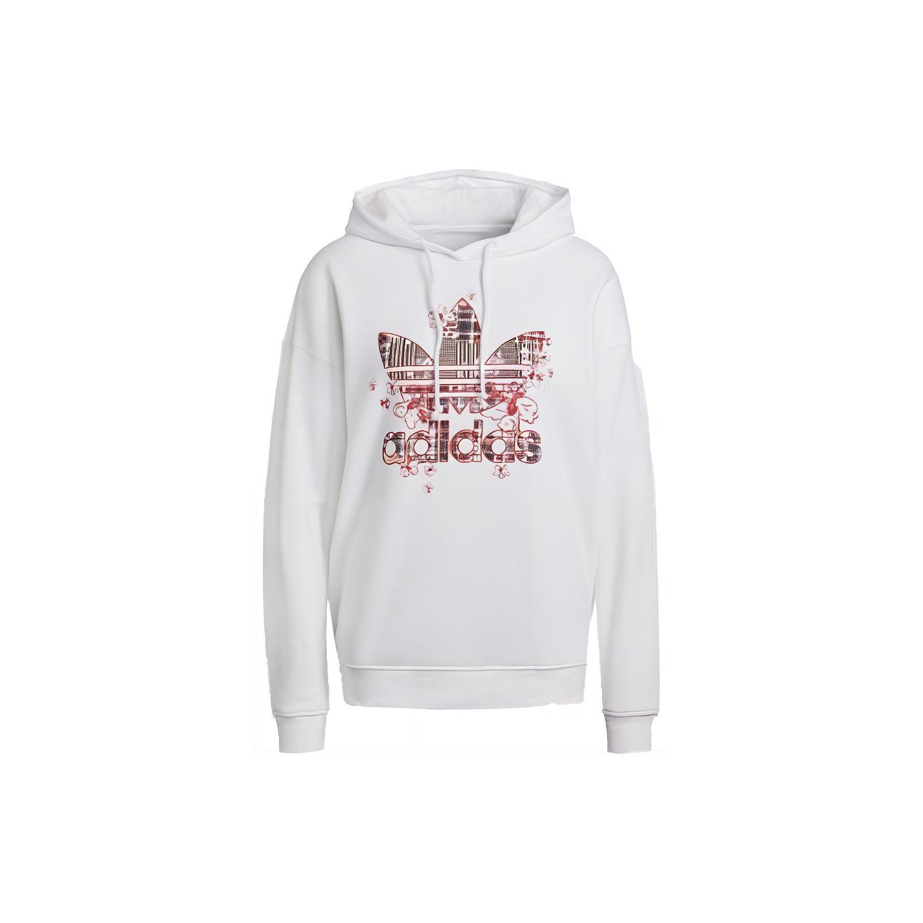 adidas Originals Women s White Trefoil Logo Hooded Sweatshirt H20456 XXS