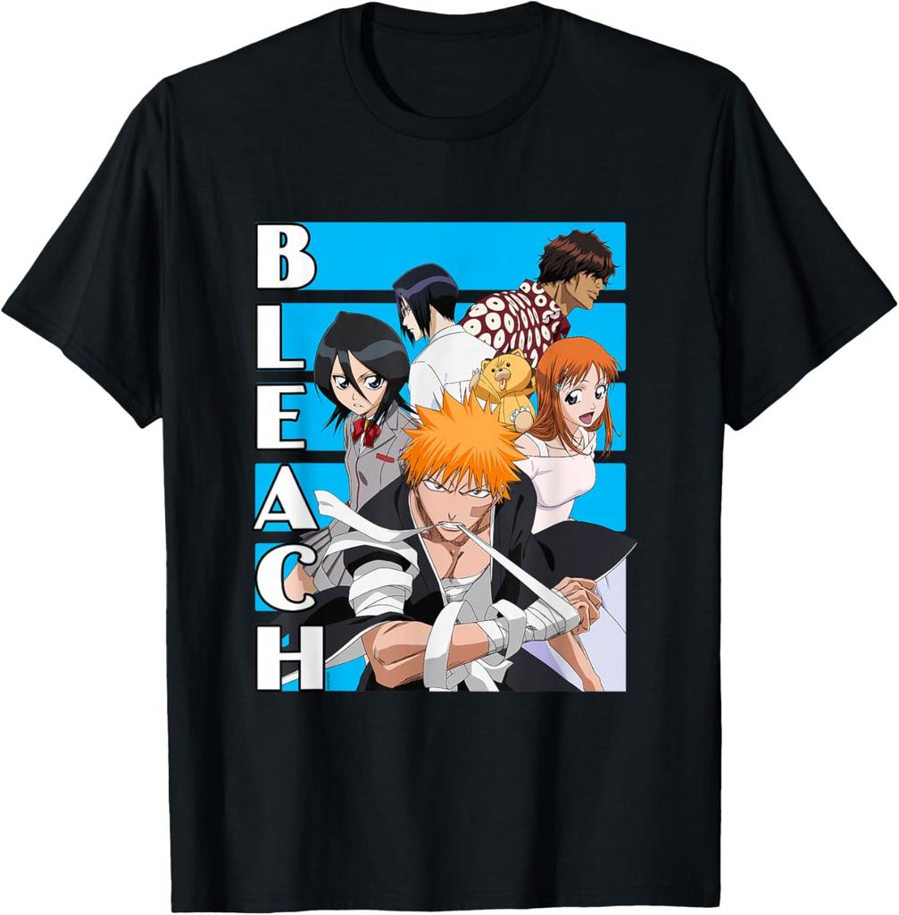 Bleach Characters With Blue Lines And Logo Anime T-Shirt S-6xl