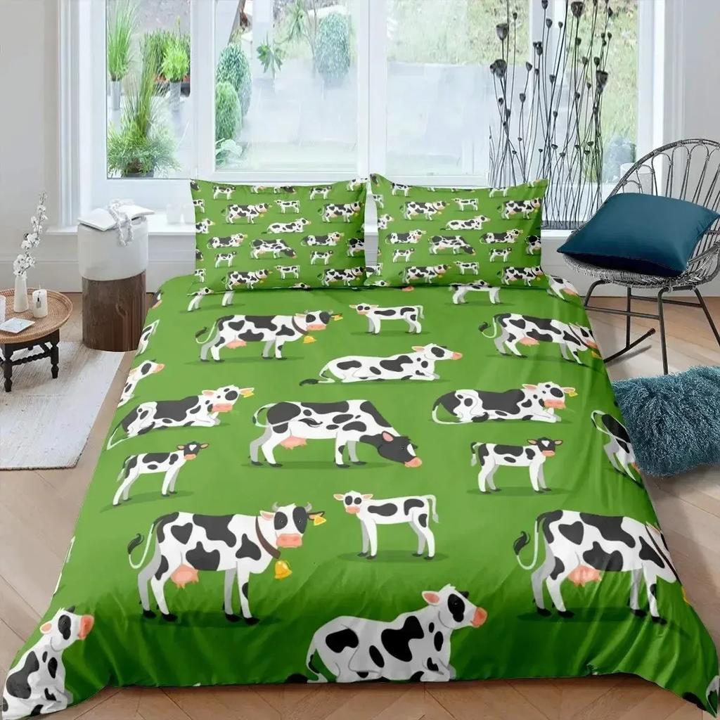 Top Milk Cow Duvet Cover King Queen Size Cute Cartoon Cows Bedding Set For Kids Farmhouse Rustic Animal Polyester Quilt Cover