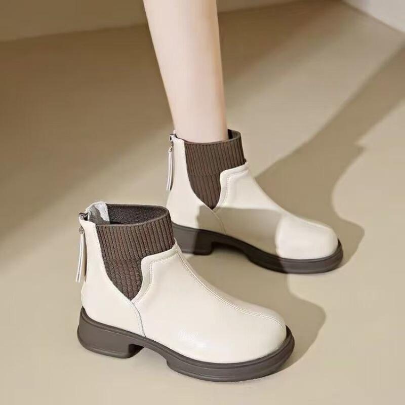 Fleece Boots, Thick-soled Shoes and Socks Boots, New Autumn and Winter Short Boots, Rear Zipper Boots