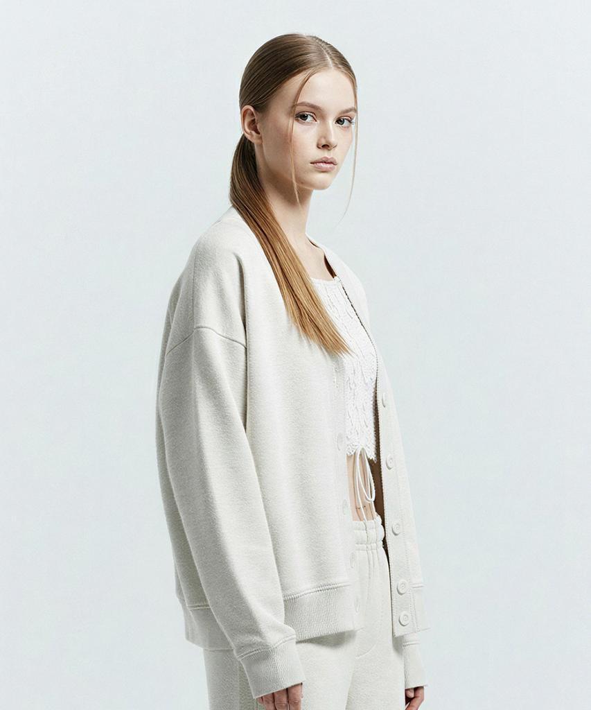 Lengagement Small Heart Oversized Sweat Cardigan [Oatmeal]