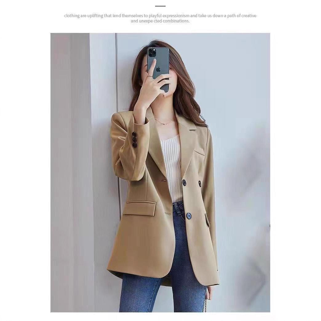 

2025 Women s Petite Casual Blazer Jacket - Korean Fashion, Simple Loose Fit, Plus Size, Suitable for Spring and Autumn S for 100-109 lbs хакі