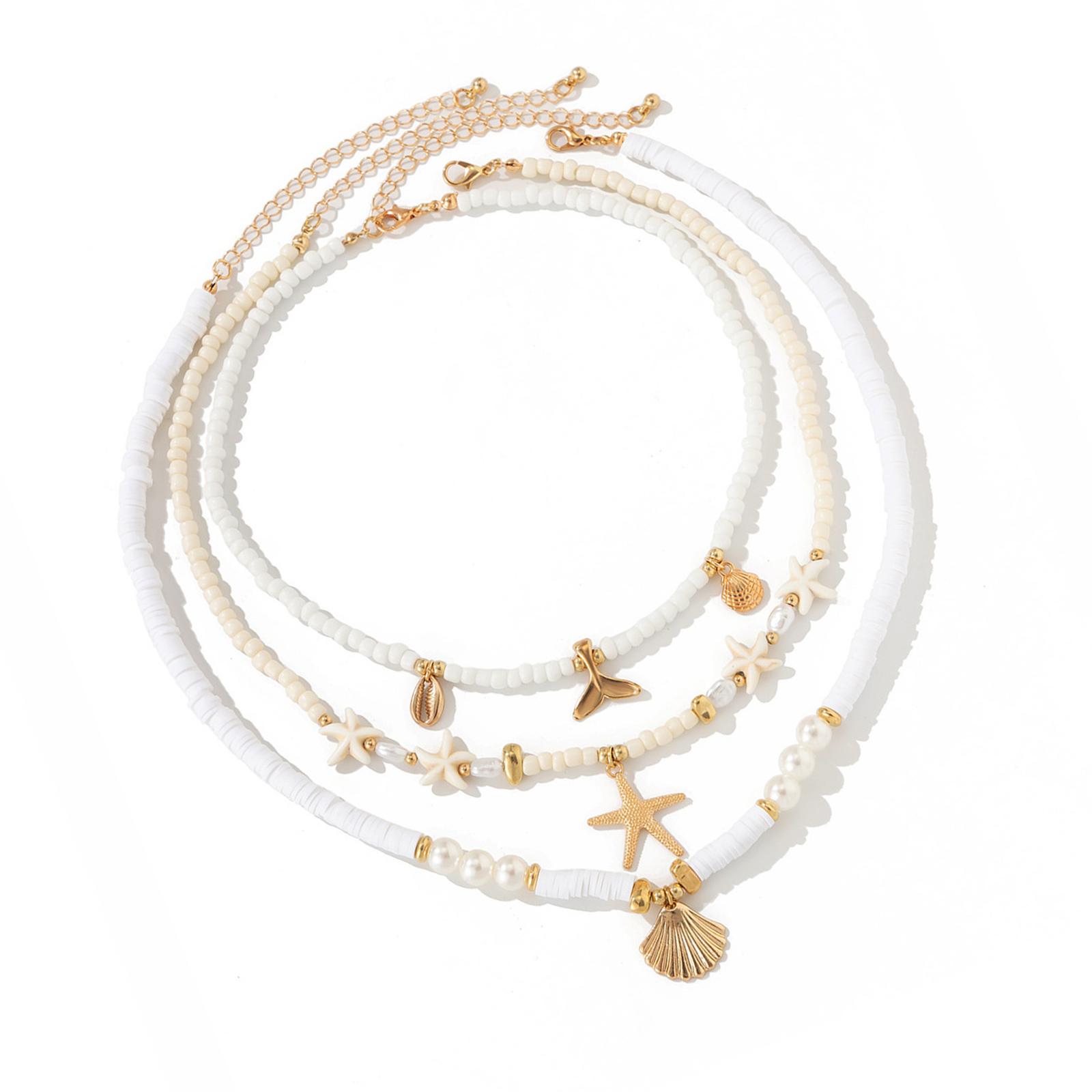 

Набор из 3 шт. Ожерелья ручной работы в пляжном стиле Богема Цепочка на шею Ювелирное украшение Подарок с подвеской и искусственным жемчугом C