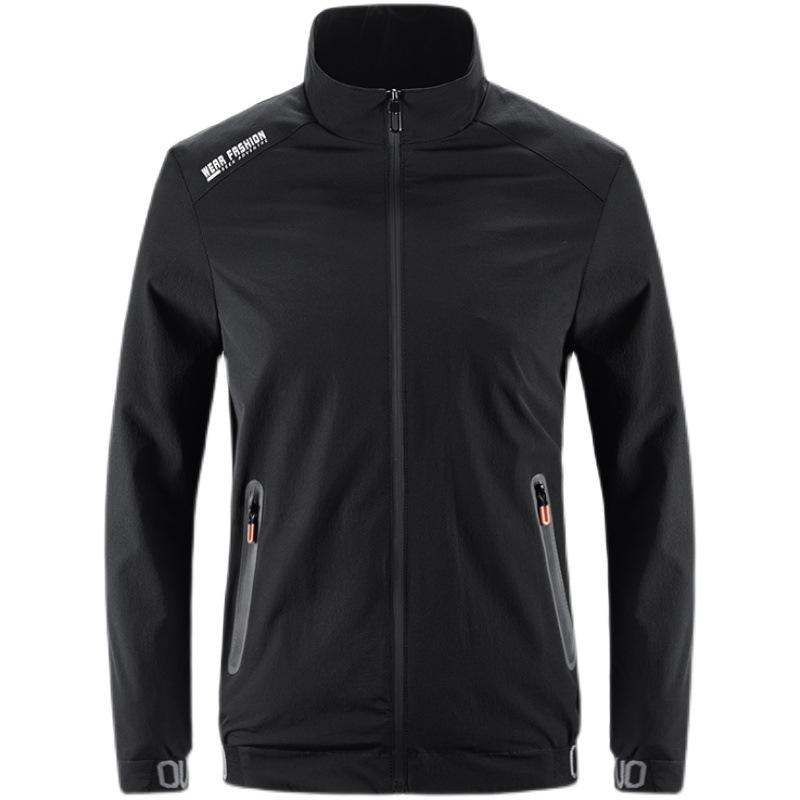 

Мужская куртка весна-осень ветрозащитная эластичная куртка мужской спортивный тренчкот повседневный воротник-стойка быстросохнущий дышащий свободный верх 4XL чёрный