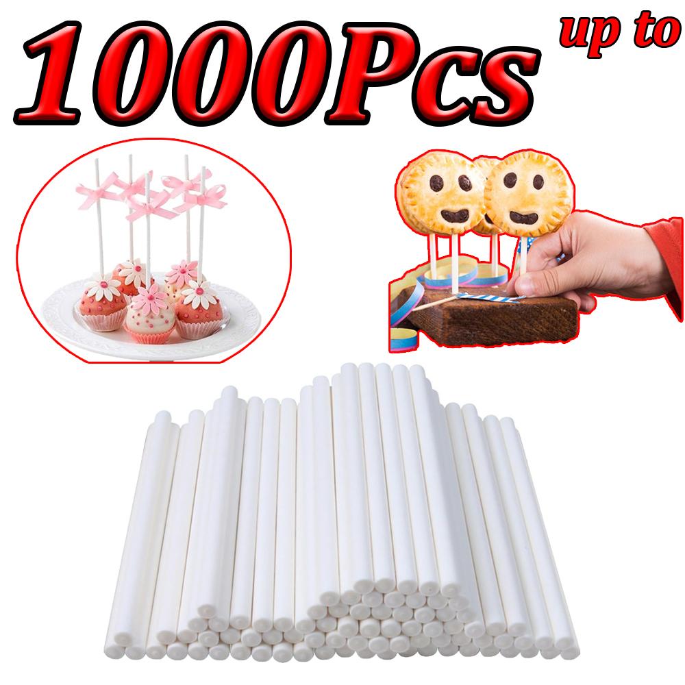 100-1000Pcs White Paper Lollipop Sticks Solid Core Cake Pop Stick For Kitchen Baking Bar Home Party Diy Chocolate Sugar Candy