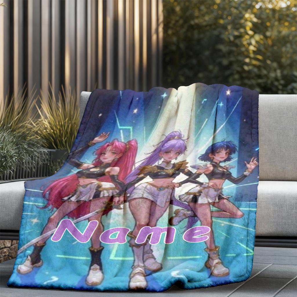 Personalized Anime Girls Blanket Name Custom Design Soft Fleece Throw Cosplay Fan Gift Home Decor Art