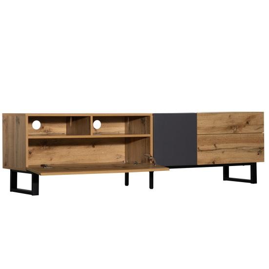 Television Stand Color Blocking TV Cabinet with Drawers Open Shelves Solid Console Wooden Legs Living Room Furniture Table