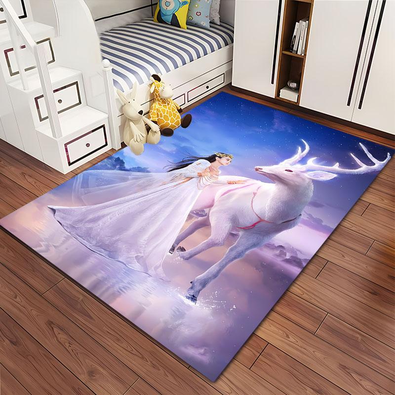 Sika Deer 3D Art Carpet, Living Room and Bedroom Household Items, Children's Room Sofa Mats, Doormat Floor  Anti-slip Rug, Gifts