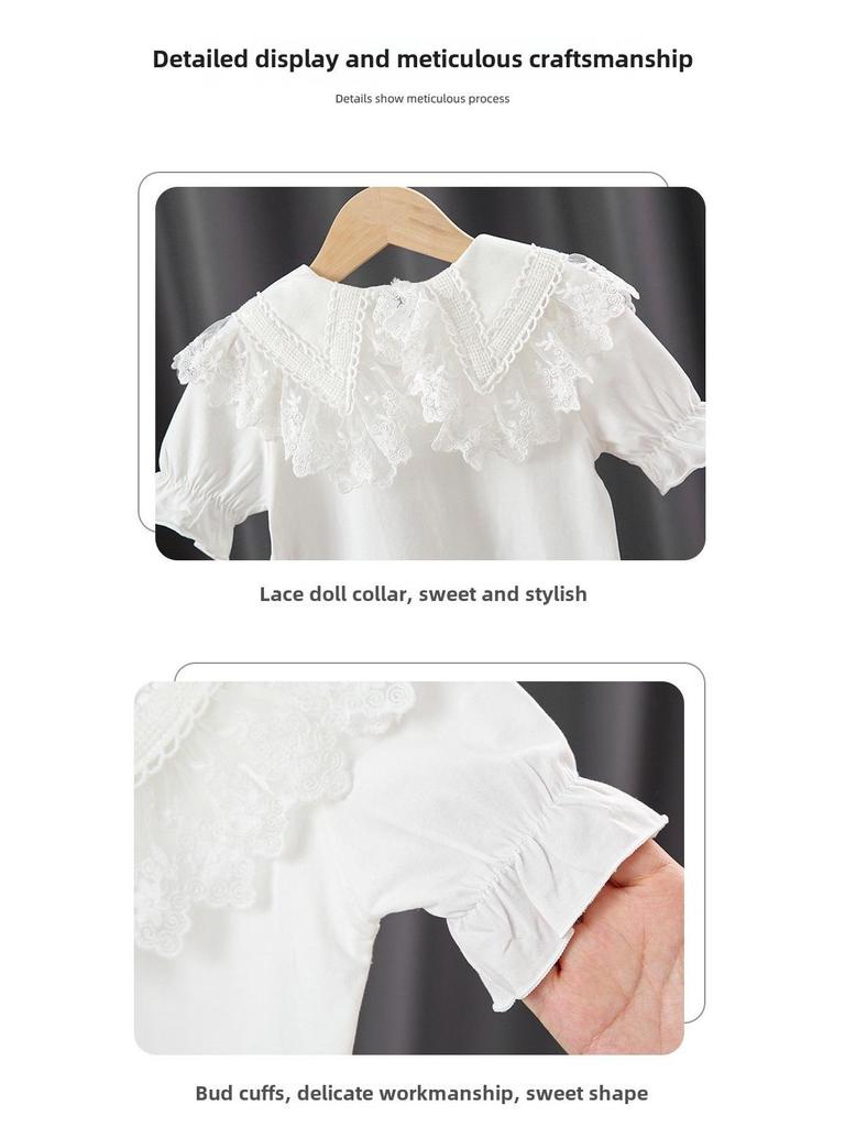 Girls' Fashionable Short-Sleeve Doll Collar Pure Cotton T-Shirt - Summer Trendy Tee for Ages 6+