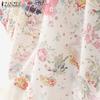 ZANZEA Women Lace Splice Square Collar Summer Short Sleeve Floral Blouse