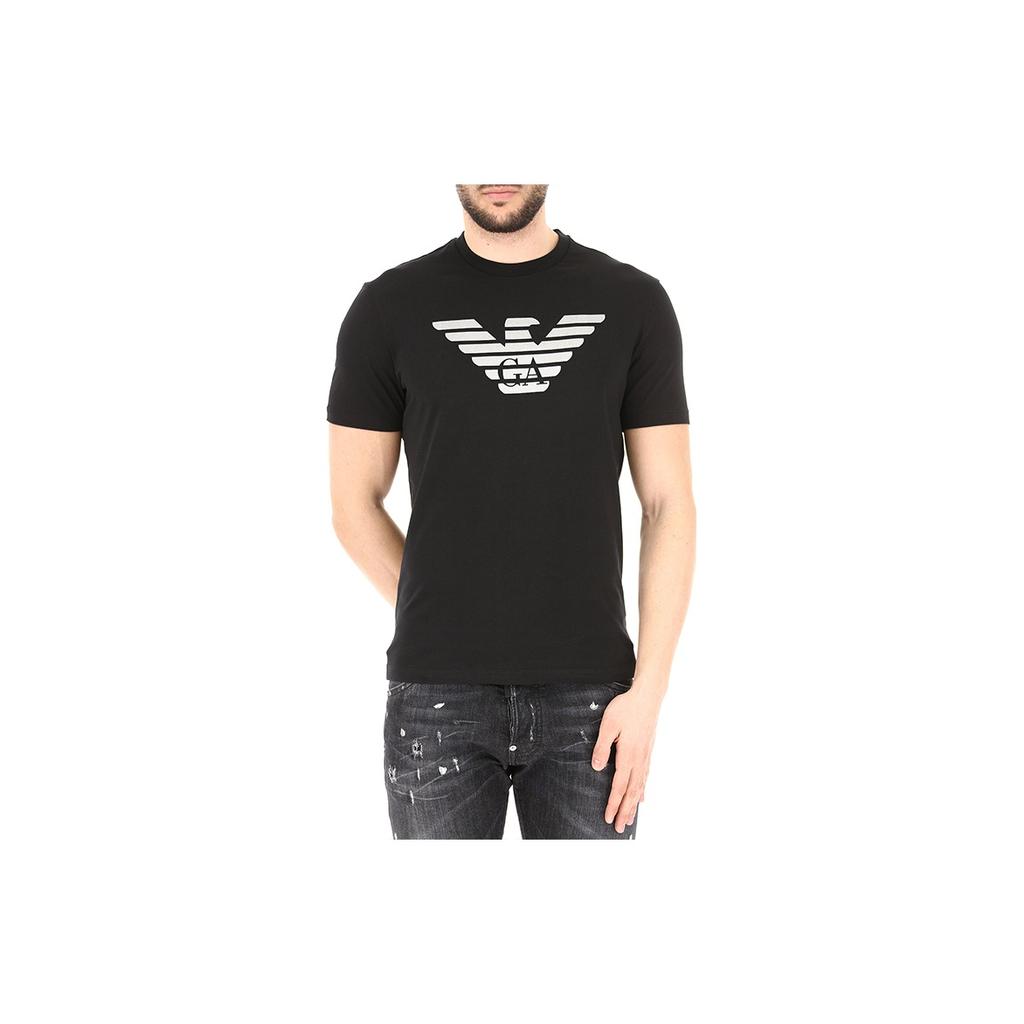 Emporio Armani T-shirt Unisex Girocollo Manica Corta con Stampa Logo Aquila Top Neri 3Z1T88-1J00Z-0999