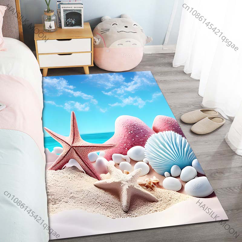 Starfish shells beach landscape Carpet for Living Room Bedroom Bedside Floor Mat Cloakroom Children Playing Mat Area Rug