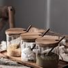 Salt Jar With Spoon Seasoning Box Wood Lid Cooking Tools Glass Sugar Milk Powder Spices Storage Cases Kitchen Spice Jar