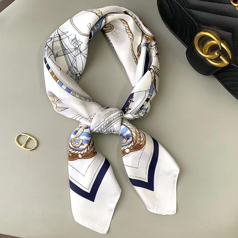 Foulard Carré Imprimé Nautique Fin Respirant Soie Foulard de Cou Style Glamour Foulard de Tête Protection Solaire 70cmx70cm 70x70cm gray