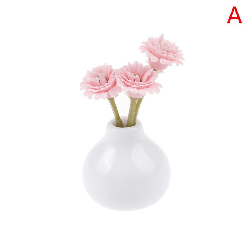 1:12 Dollhouse Miniature Jasmine Hydrangea Flower Green Plant Vase Flowerpot Vase Jar Model Furniture Decoration Accessories